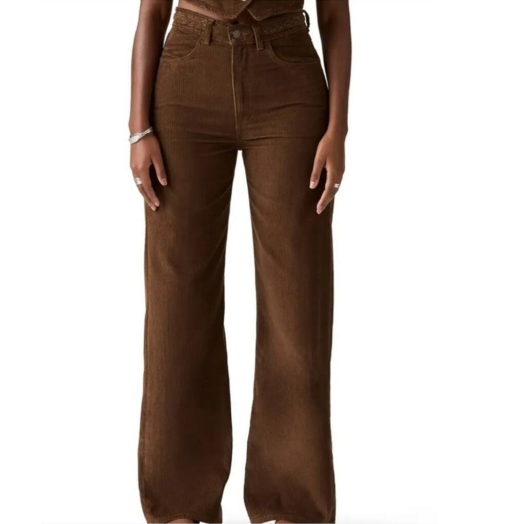 Retro 70s Levi's Ribcage Wide Leg Corduroy Pants 31 Chocolate Brown Braided